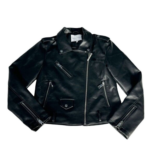 Rebecca Minkoff Woman's Sz L Black Faux Leather Moto Asymmetrical Zip Jacket - Picture 12 of 12